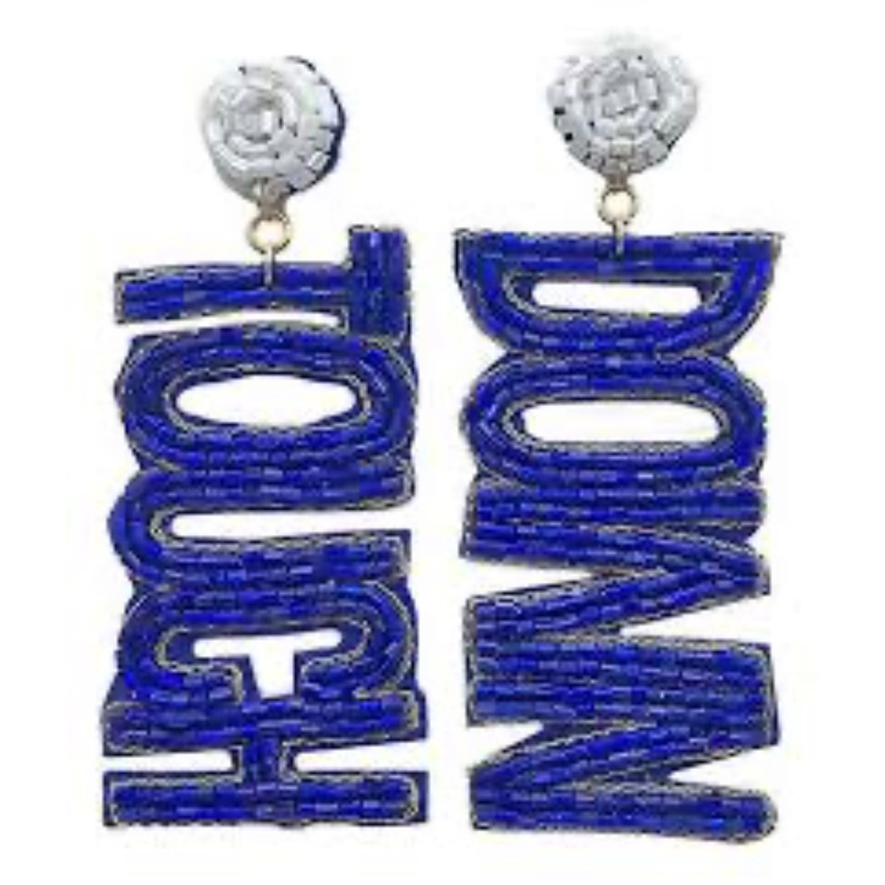 Football Earrings Touch Down Blue Beaded Fashion Jewelry Dangle‎ Drop New